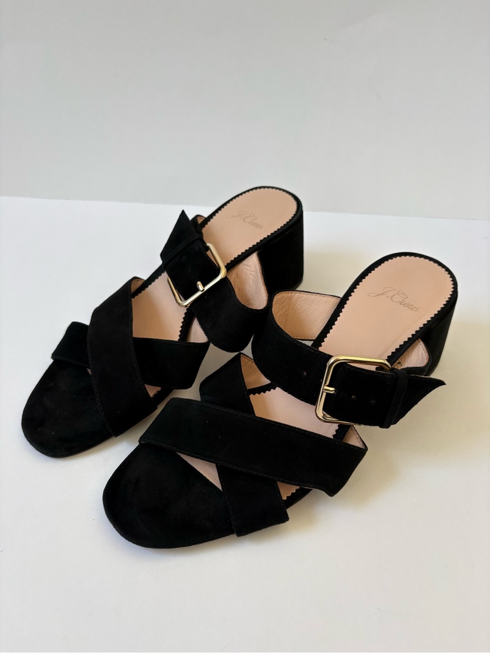 J.Crew Black Penny Mid Heel Slide Sandal Suede 8 Career Academia Preppy Comfy